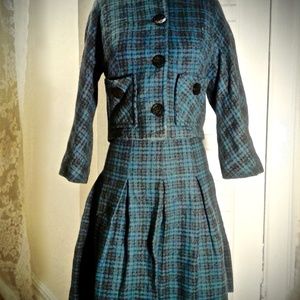 VINTAGE Navy, hound'stooth wool set.